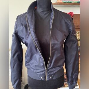 Black Rivet- Navy Bomber Jacket with Vibrant Orange Lining
